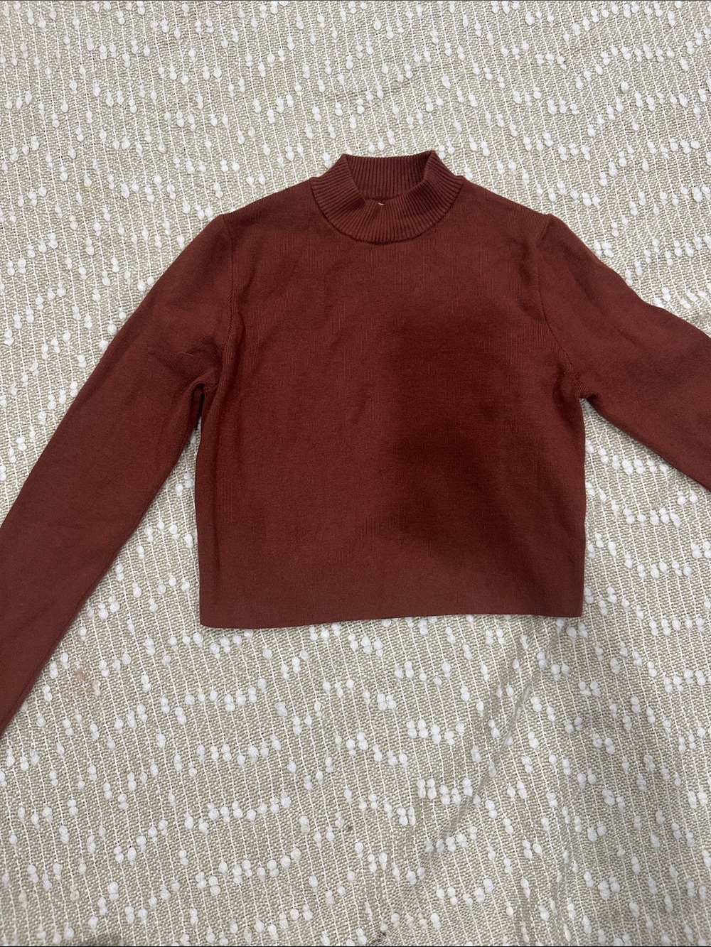 Altar'd State Cropped Mock Neck Long Sleeve Top - Rust Brown
